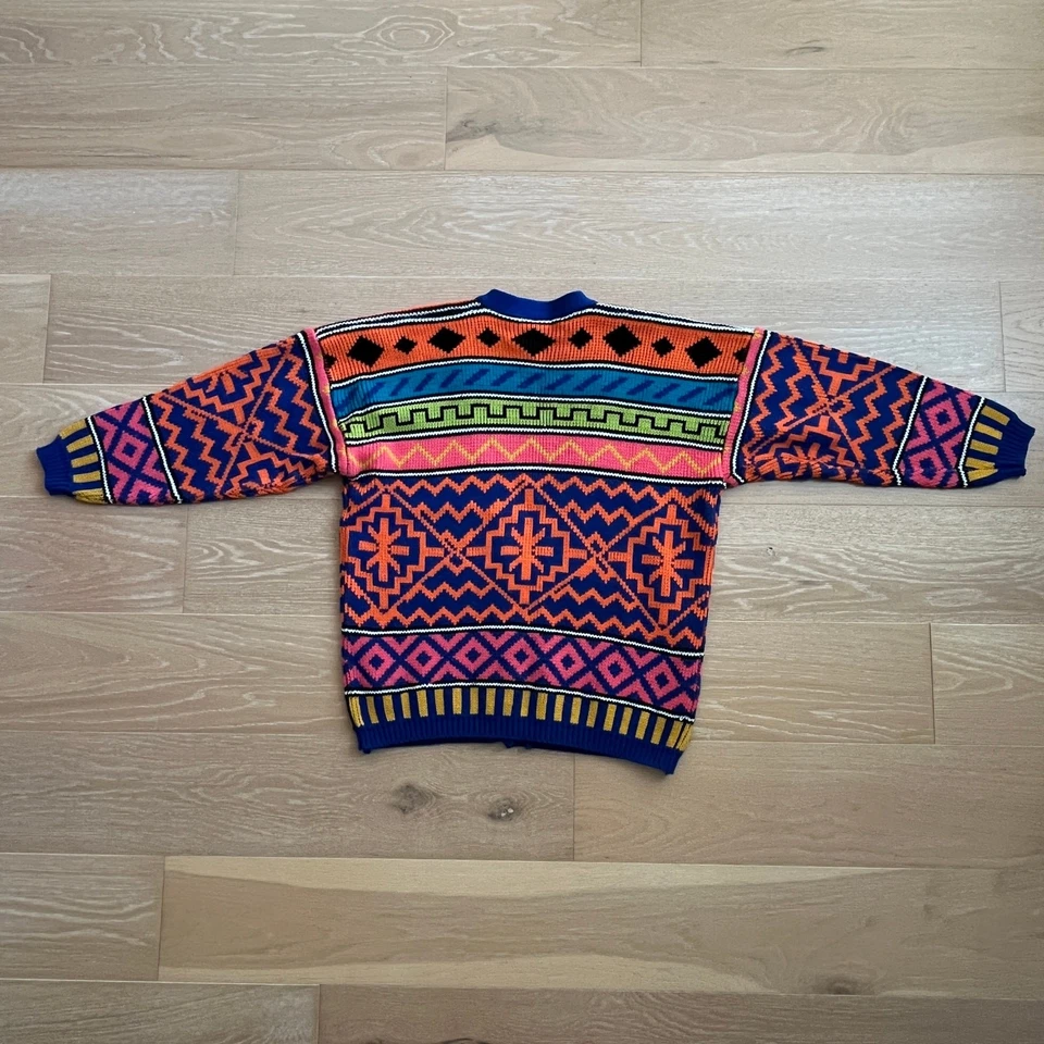 Vintage 80's One Step Up Colorblock Oversized Cardigan Sweater Medium - Image 3 of 4