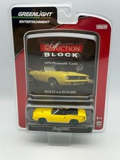 Greenlight Green Machine Auction Block 1970 Plymouth Cuda, Yellow, 1:64, NIB #1