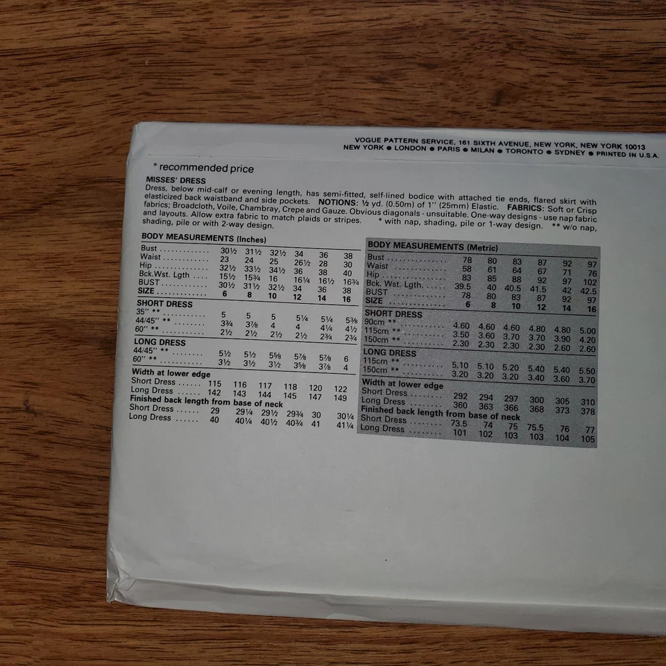 Vogue #8670 Misses Sundress Pattern. Sizes 6 - 8 - 10. 1990s. UNCUT - Image 2 of 2