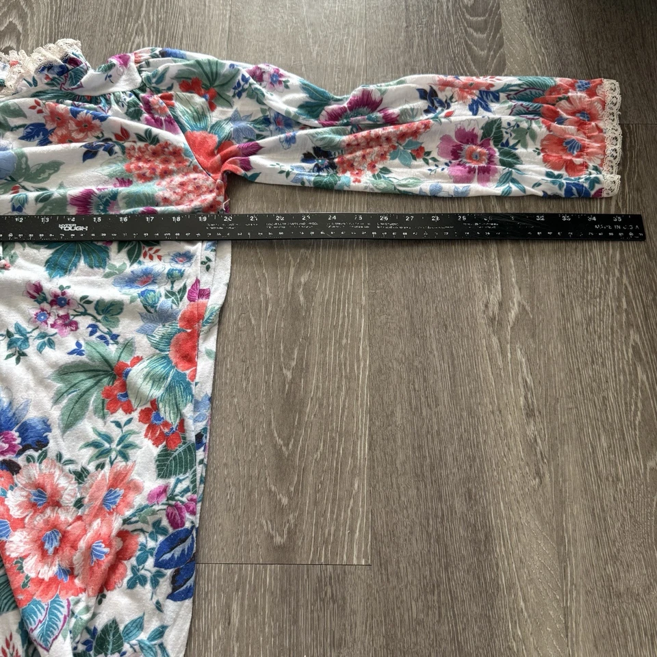 Vintage 80s Miss Elaine House Coat House Dress Sz L Floral Maxi Gown Lounge Robe - Image 4 of 4