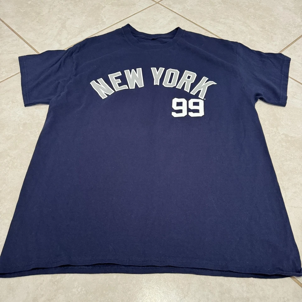 Camiseta Majestic New York Yankees MLB Béisbol Aaron Judge #99 Gráfico Para Hombres Azul Foto 2 de 4