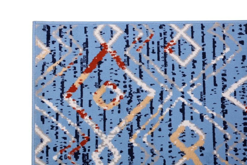 Moroccan Geometric Print Runner - 2'x8' Light Blue, Patterned Design ...