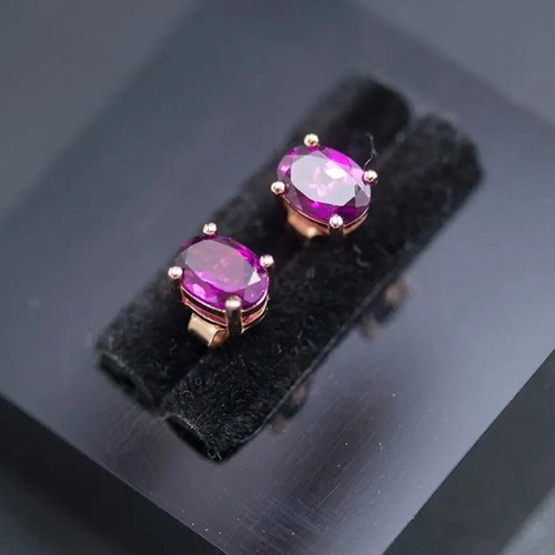 2.90CT Created Oval Cut Purple Amethyst Women Stud Earrings 14K Rose Gold Finish - Picture 2 of 7