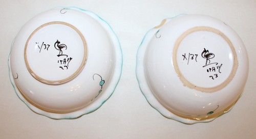 2 Vintage Italian Majolica Ceramic Bowls Teal Turquoise Lace Edge - Picture 3 of 7