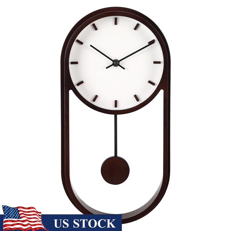 Modern Pendulum Wall Clock Quartz Easy Installation Elegant Home Decor 15.5 In