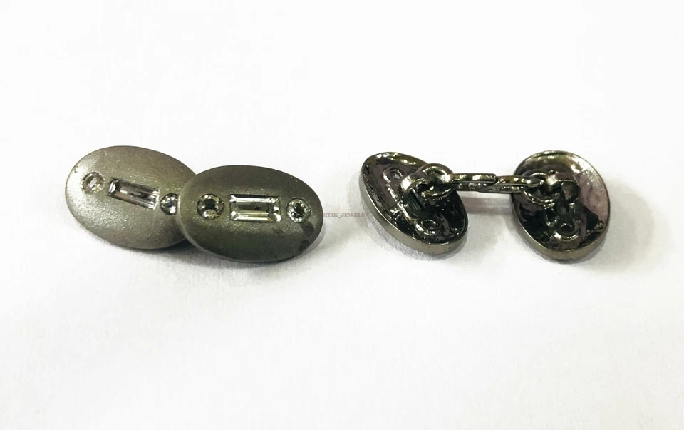 Gemelos de plata de ley 925 enchapados en rodio negro con topacio blanco natural #2641 Foto 2 de 4