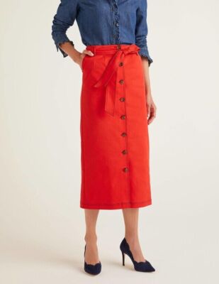 BODEN Isabel Stitch Detail Skirt Post Box Red Size UK BRAND - Main Image