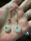 NEW*RARE*AMAZINGLYGORGEOUS HETIAN WHITE JADE天然和田玉白玉 GOLDS925银镀金 EARRINGS — photo 3