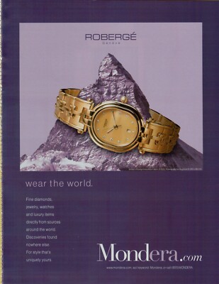 1999 Roberge Gold Diamond Luxury Alps Mountaintop Style Watch Vintage Print Ad
