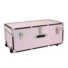 Storage Trunk Chest Blush Wood 30 In. with Wheels And Key Lock Industrial Accent