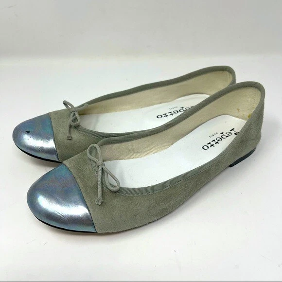 Repetto Paris womans ballerina flats gray suede with halogenic tip