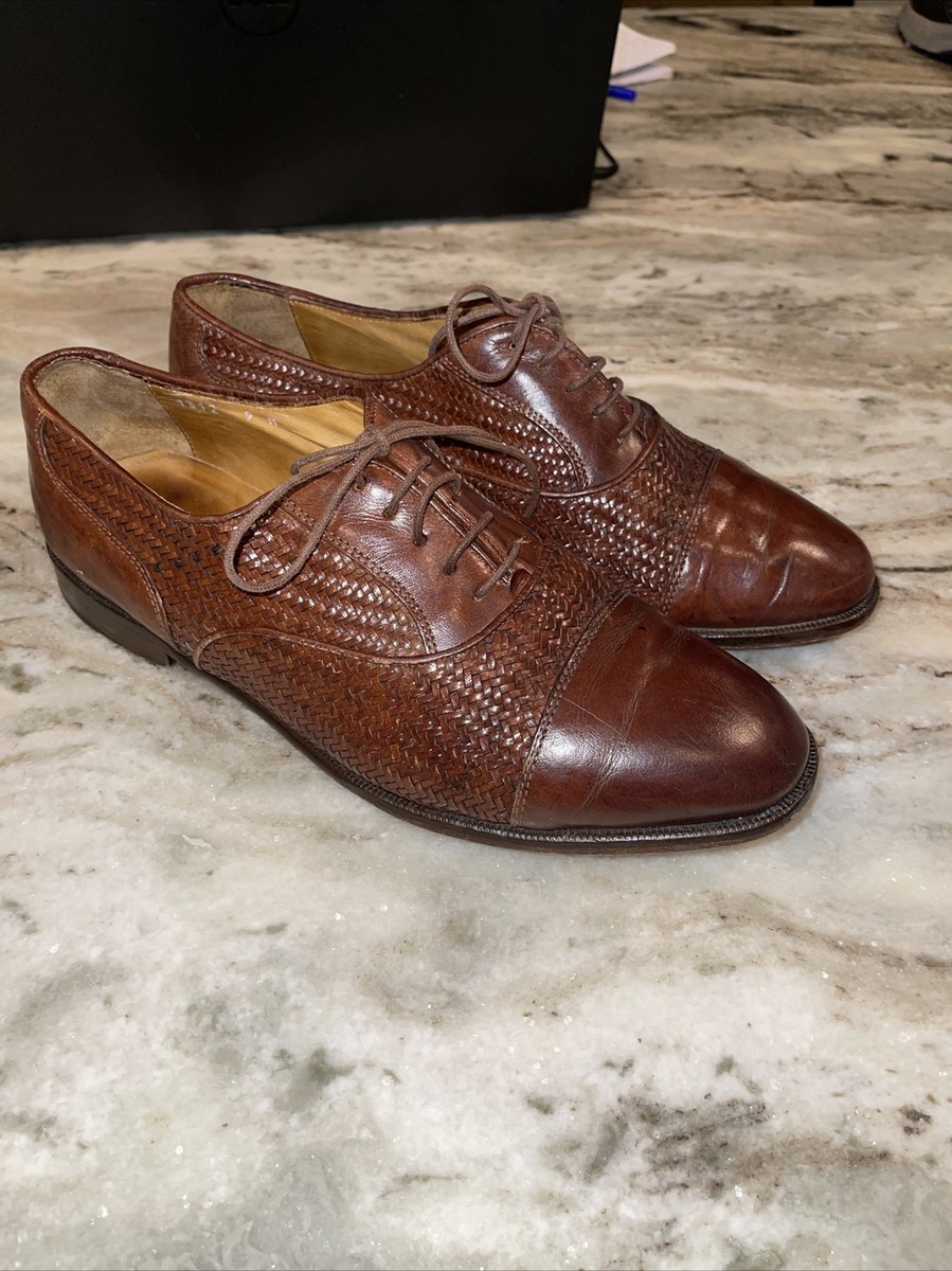 VITO RUFOLO brown woven cap toe lace up oxford dress shoe  display picture 1