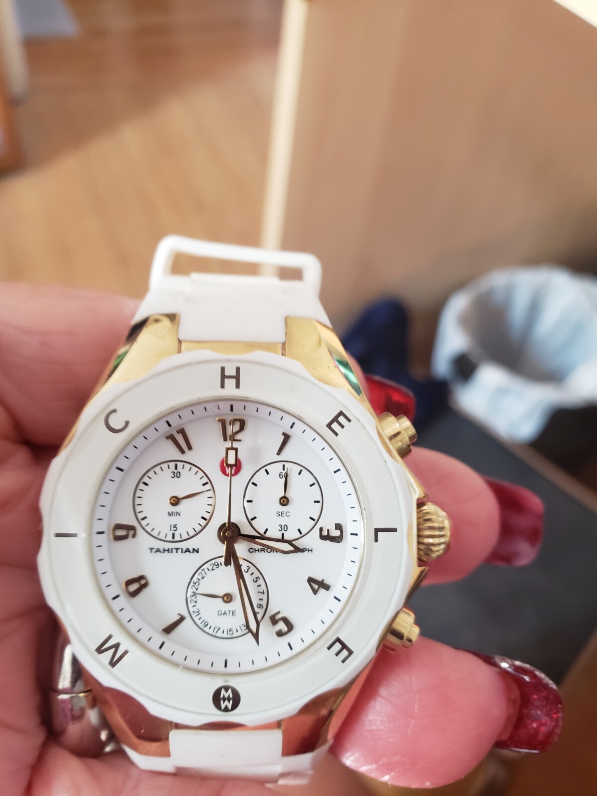 MICHELE Jellybean 38mm Two-Tone Stainless Steel Case with Two-Tone Silicone...