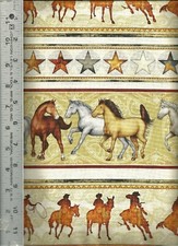 Quilting Treasures Mustang Sunset Horse Stripes 100 Cotton Quilt Fabric BTY