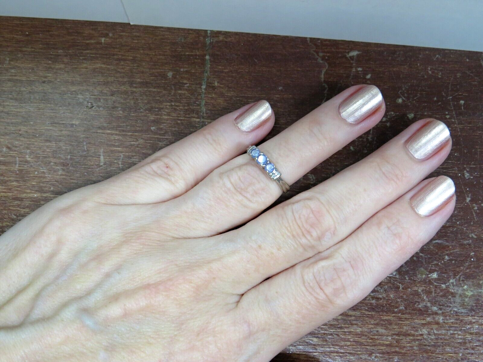 Beautiful Solid 10K White Gold  Ring  Sapphire Cr… - image 7