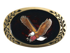 EAGLE BELT BUCKLE - Solid Brass w/ Eagle Inlay - Heritage Buckles