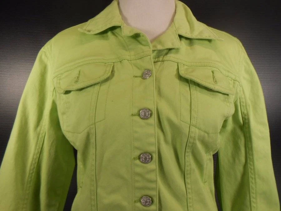 Cool Mujer Pequeño A.M.I. Chaqueta de Jean Verde Denim Manga Larga Botón Usada en Excelente Condición Foto 2 de 4