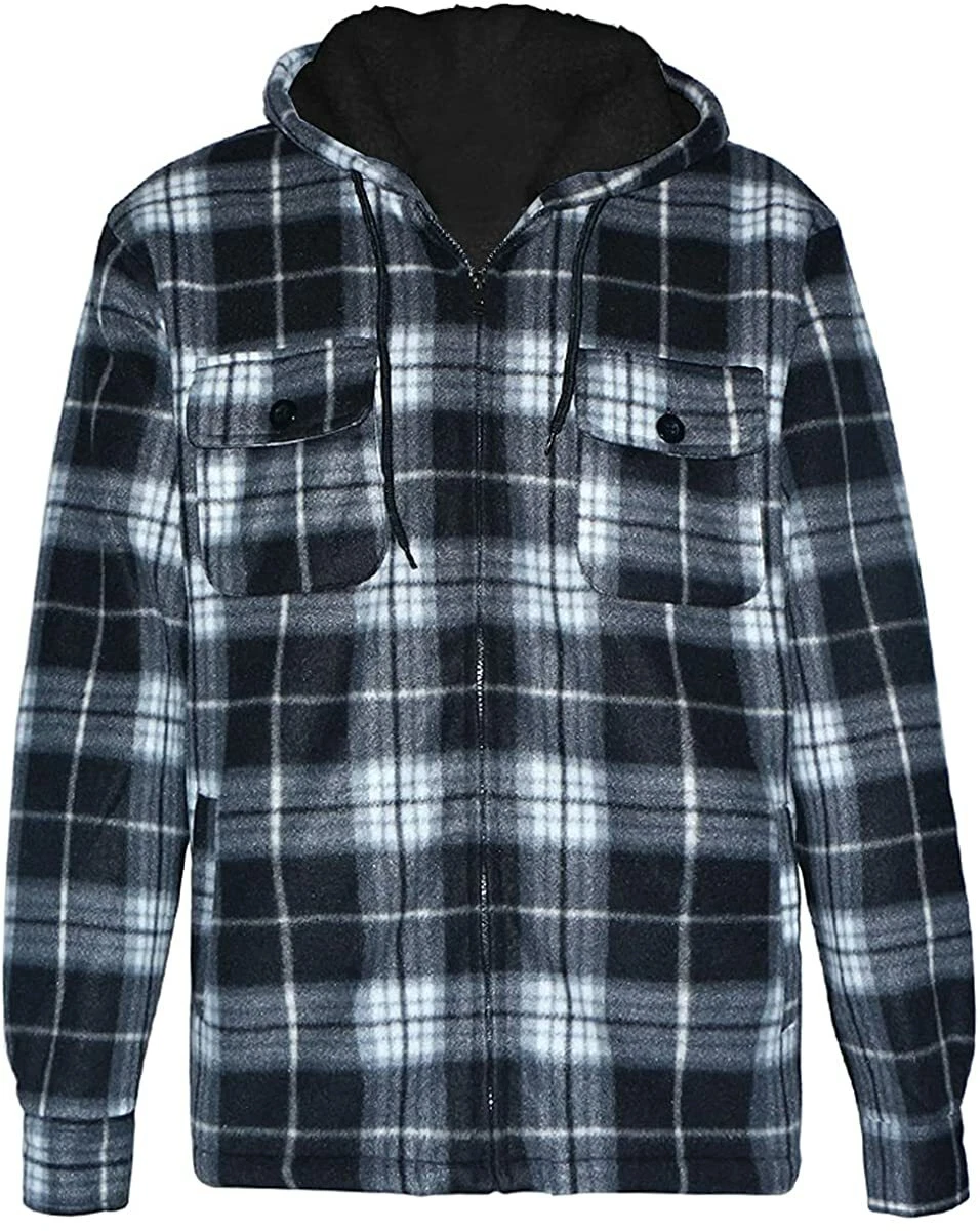 Heavy Thick Flannel Plaid Jacket Sherpa Fleece Lined Hoodies for