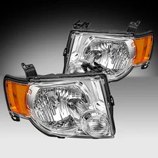 Fit 2008-2012 Ford Escape SUV Chrome Headlights Assembly Amber Corner Lamps Pair