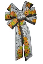 10" Hand Made Wired Happy Halloween Wreath Bow -Fall Autumn Jack O Lantern