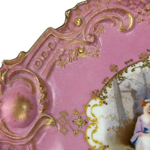 Large Antique Ahrenfeldt Limoges Pink Gold Portrait Service Tray Wall Plaque 15” - Bild 7 von 22