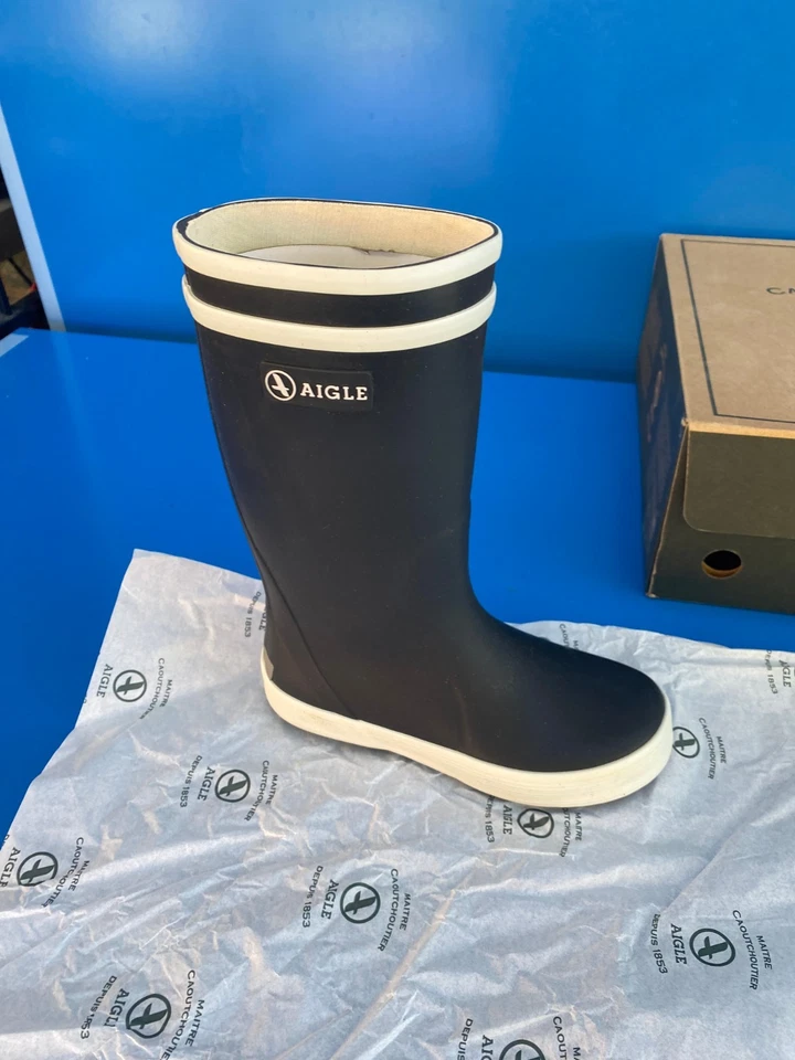Bottes de pluie AIGLE 28 bleu marine blanc enfant LOLLY POPE mixte Livré Gratuit - Photo 4/4