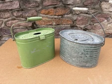 Wonderful Pair Vintage Green River & Lime Green MINNOW BAIT BUCKETS Oval Pails