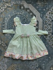 Bonnie Jean Girl's Green White Striped Floral Seersucker Dress  Size 4  EUC