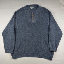 Vintage Eddie Bauer Sweater Mens 2XL Blue Fisherman Henley Knitted Made In USA