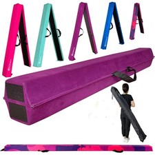 8 FT / 9 FT Folding Balance Beam Gymnastics Floor Beam - Extra Firm - Suede C...