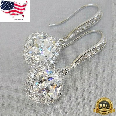 Elegant 925 Silver plated Drop Earrings Women Cubic Zirconia Jewelry Simulated