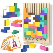 Wooden Block Puzzle Montessori Toy  Colorful Stacking Game Educational Puzzle ...