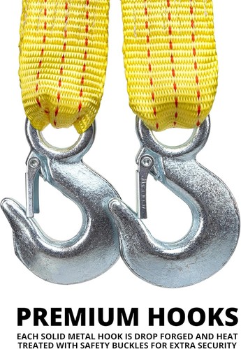 Heavy-Duty Tow Strap with Hooks Woven Polyester Webbing HD Truck Recovery Strap - Picture 4 of 22