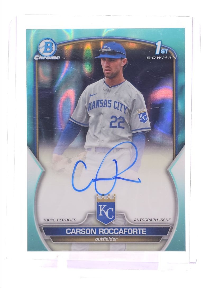 CARSON ROCCAFORTE 2023 BOWMAN CHROME DRAFT 1ST AQUA LAVA AUTO /199 Q1339