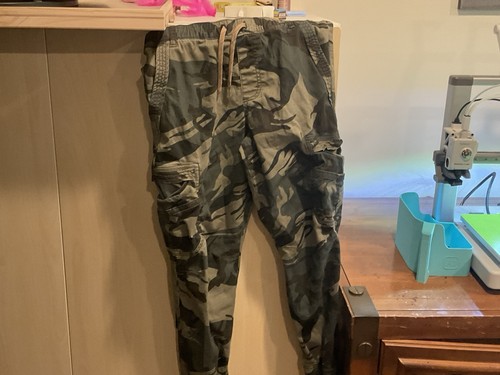 Boys Camo Army Cargo Jogger Pants 14 Husky Elastic Waist Drawstring Pockets