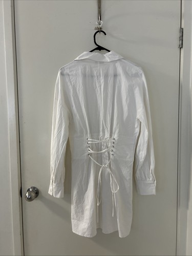Meshki White 100% Cotton Shirt Dress Size S 8/10 Long Sleeve Corset Back - Picture 5 of 13
