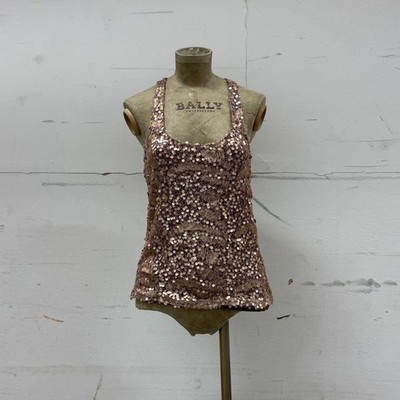 3 Suisses Rose Gold Sequin Racerback Tank Top Y2K