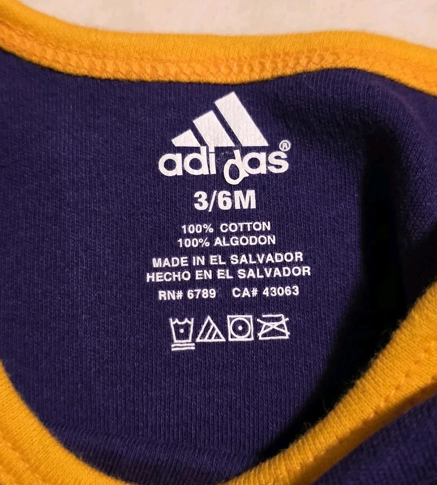 Adidas LA Lakers Púrpura Amarillo Una Pieza Lakers Baloncesto Bebé 3-6 Meses Nuevo con Etiquetas Foto 3 de 4