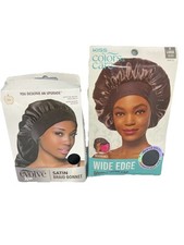 Satin Wide Edge Bonnet Cap XL Reversible Black/Pink  Black Satin Braid Bonnet