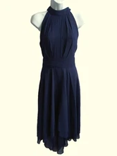 iEFiEL chic navy blue chiffon hi-lo hem asymmetric hem cocktail dress size 8 NWT