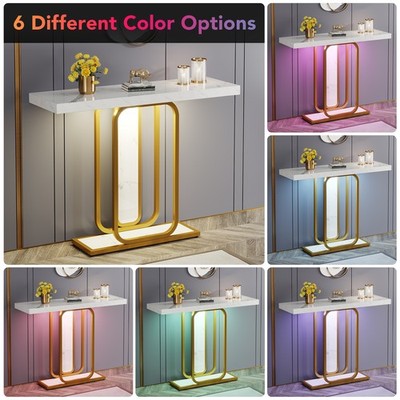 Modern Entryway Console Table with Led Light, Faux Marble Accent Sofa Table