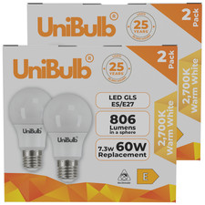 UniBulb E27 Bulbs 7.3W 806lm Warm White 2700K Ceiling Pack of 4