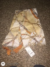 NWT Lightweight Animal Print Scarf OS Neutral Tones Tassels 