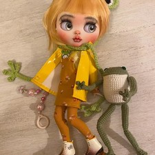 Handmade Crochet Frog Blythe Doll  Ernesto Frog Adoption Posable + Tree Planted