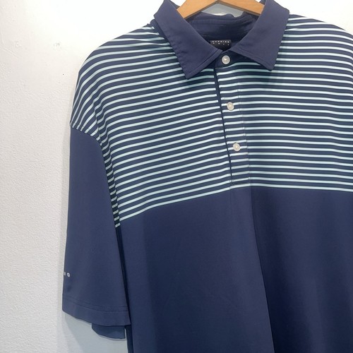 Dunning Golf Polo Camicia Uomo Extra Large Blu Righe Performance Manica Corta - Foto 3 di 11