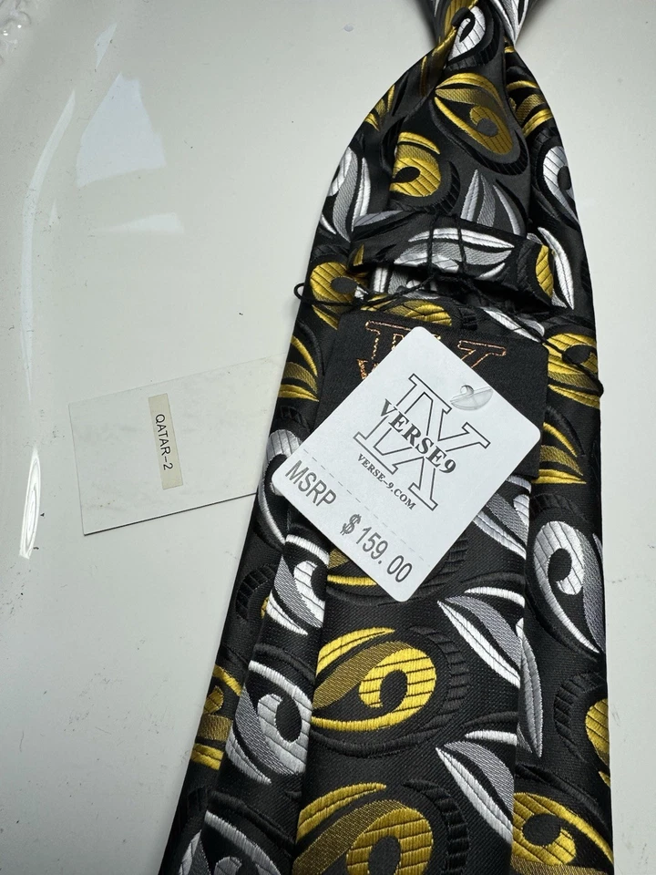 NUEVO CON ETIQUETAS VERSO 9 MULTICOLOR ESTILO PAISLEY ESTAMPADO SEDA DISEÑOS CORBATA Y PAÑUELO Foto 3 de 4