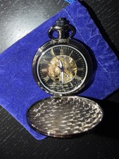 Gotham Men's DarkSilver-Tone Double Cover Exhibition Mechanical Pocket Watch