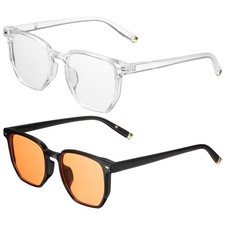 2pcs Sunglasses for Women Men, PC Square Sunglasses, Transparent Glossy Black