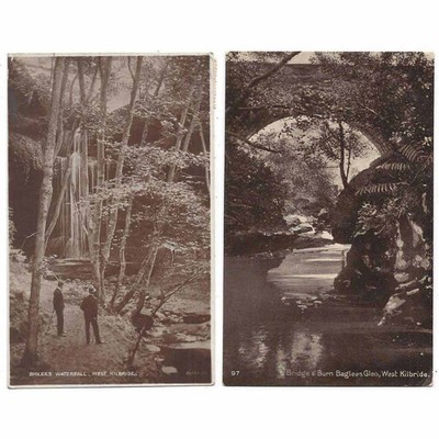 WEST KILBRIDE Biglees Waterfall & Glen Ayrshire 2x Postkarten gebraucht 1917+1925