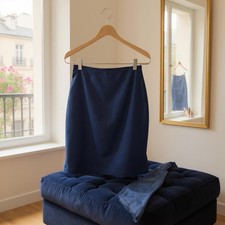 ANN TAYLOR Pencil Trumpet Skirt Navy Blue Cotton Blend Career Work Womens 0